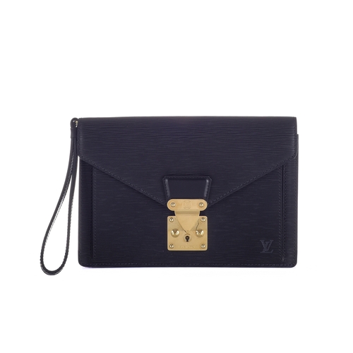 421 - Louis Vuitton, a black epi Pochette Sellier Dragonne clutch, featuring a black textured epi leather ... 