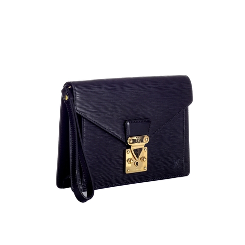 421 - Louis Vuitton, a black epi Pochette Sellier Dragonne clutch, featuring a black textured epi leather ... 