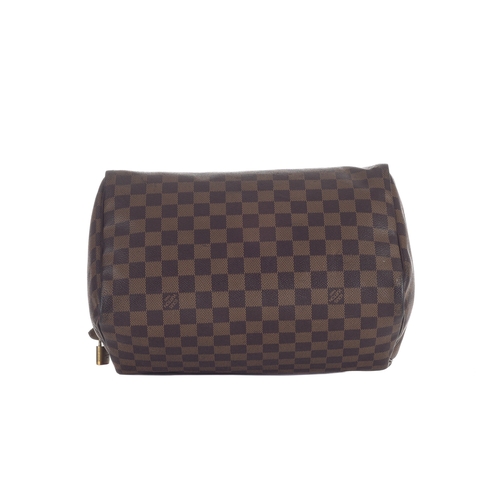 423 - Louis Vuitton, a damier Speedy 30 handbag, designed with a damier canvas exterior, smooth brown leat... 