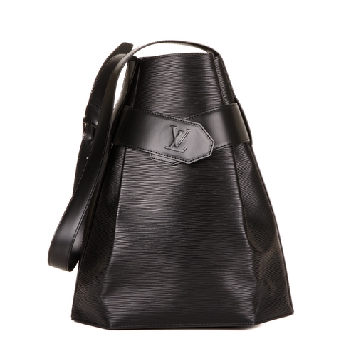 424 - Louis Vuitton, a black epi Sac D'Epaule GM handbag w/pouch, crafted from black textured epi leather ... 