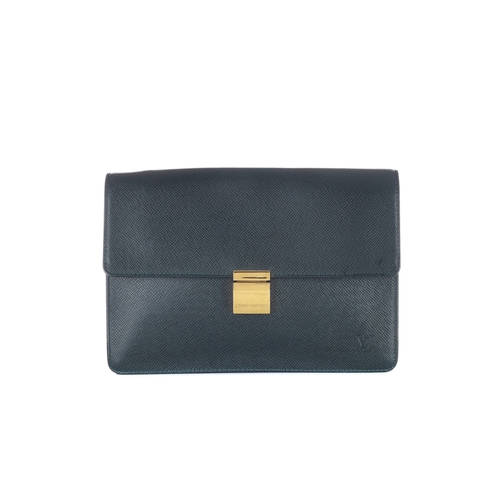 428 - Louis Vuitton, a Selenga clutch, crafted from dark green taiga leather, with polished gold-tone hard... 