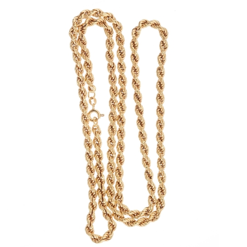 43 - An 18ct gold rope-twist necklace, with spring ring clasp, stamped 750, Italian marks, length 63cm, 1... 