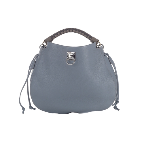 456 - Mulberry, an Iris hobo handbag, crafted from pale blue leather, featuring a two-tone woven grey leat... 