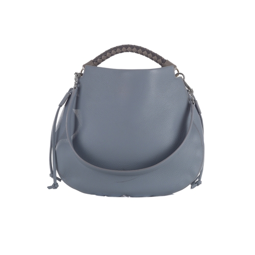 456 - Mulberry, an Iris hobo handbag, crafted from pale blue leather, featuring a two-tone woven grey leat... 