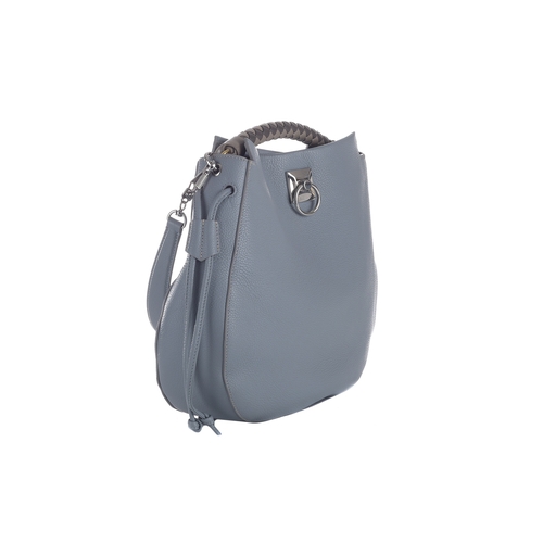 456 - Mulberry, an Iris hobo handbag, crafted from pale blue leather, featuring a two-tone woven grey leat... 