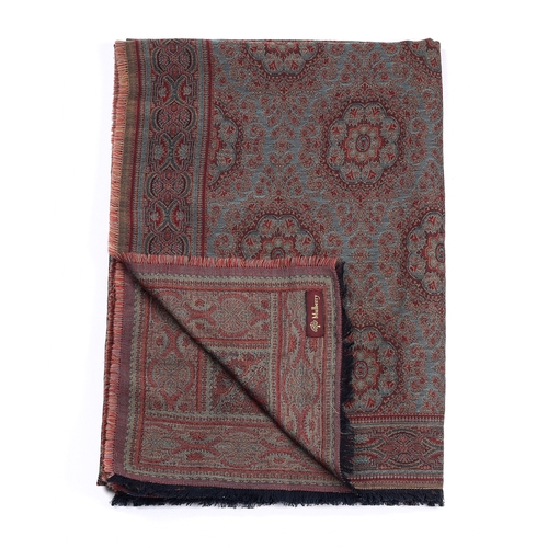 459 - Mulberry, a wool/cotton throw, with fringed trim, measuring 150 by 220cm