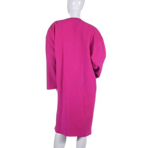 460 - Patrick Kelly, a 1980s fuchsia pink wool/cashmere coat, adorned with fancy gold-tone button details ... 