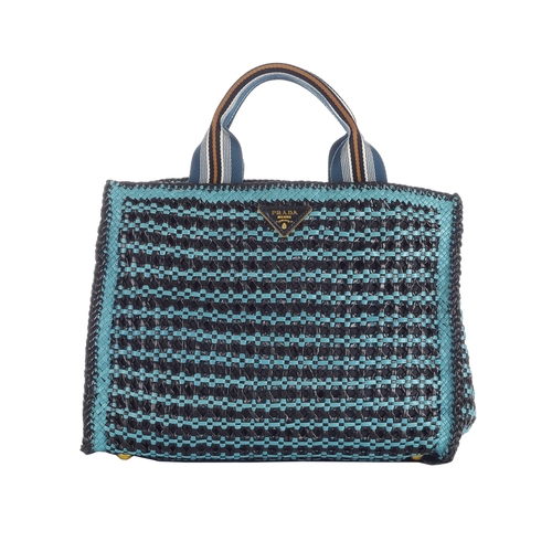 461 - Prada, a Pavone/Nero Madras woven tote, featuring an intricate hand-woven goatskin 'Madras' leather ... 