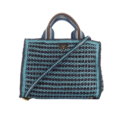 461 - Prada, a Pavone/Nero Madras woven tote, featuring an intricate hand-woven goatskin 'Madras' leather ... 