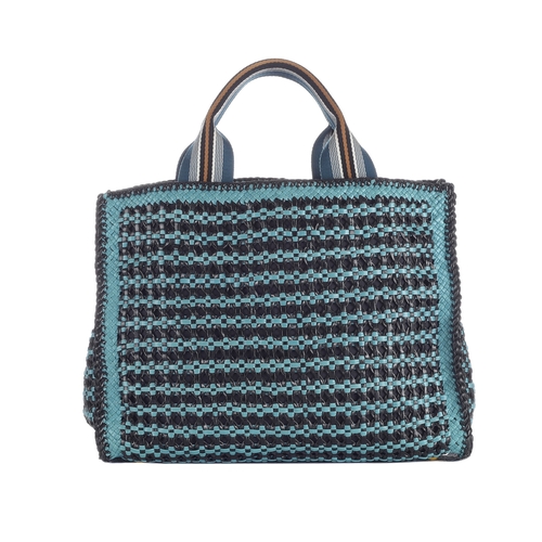 461 - Prada, a Pavone/Nero Madras woven tote, featuring an intricate hand-woven goatskin 'Madras' leather ... 