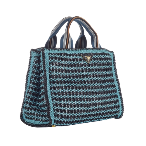 461 - Prada, a Pavone/Nero Madras woven tote, featuring an intricate hand-woven goatskin 'Madras' leather ... 