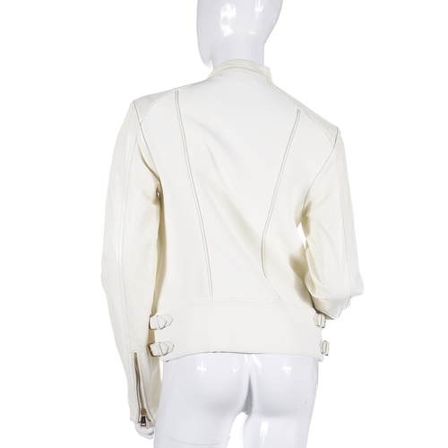 467 - Ralph Lauren black label, a cream biker jacket, featuring a ribbed textile exterior with cream leath... 