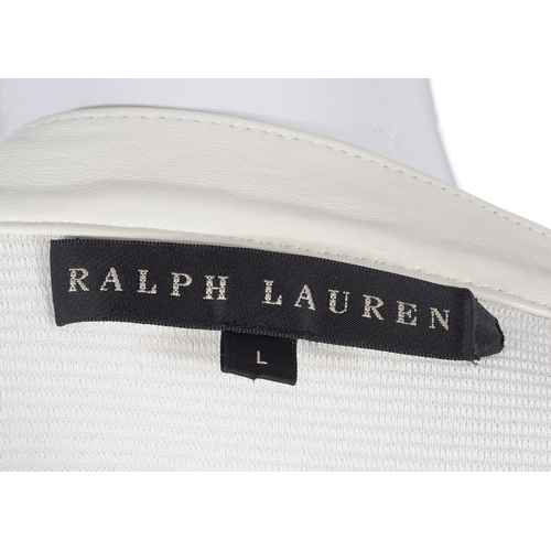 467 - Ralph Lauren black label, a cream biker jacket, featuring a ribbed textile exterior with cream leath... 