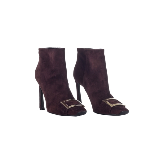 470 - Roger Vivier, a pair of unworn ankle boots, crafted from burgundy suede, featuring the maker's signa... 