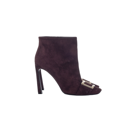 470 - Roger Vivier, a pair of unworn ankle boots, crafted from burgundy suede, featuring the maker's signa... 