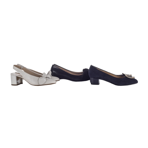 471 - Russell & Bromley, three pairs of shoes, to include a pair of white leather sling-back Dolores block... 