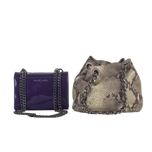 474 - Russell & Bromley, two bags with matching shoes, to include a natural snakeskin handbag with matchin... 