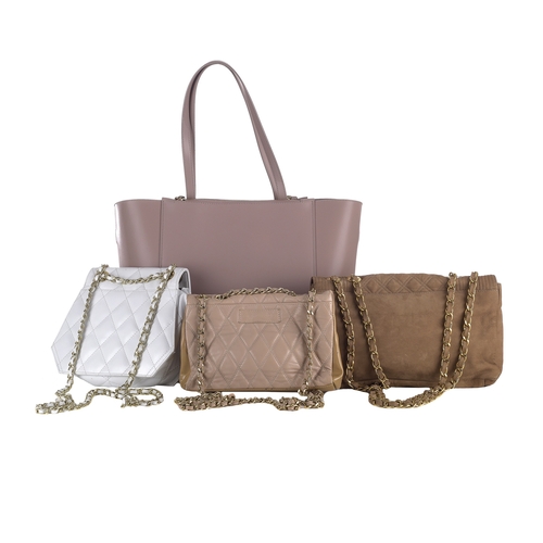 476 - Russell & Bromley, four handbags, to include a large blush pink leather Cleo tote, featuring slim le... 