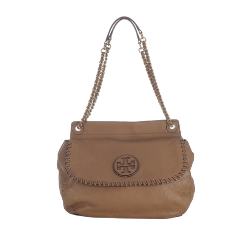 481 - Tory Burch, a Marion leather saddle bag, crafted from pebbled tan leather, featuring a magnetic flap... 