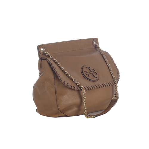 481 - Tory Burch, a Marion leather saddle bag, crafted from pebbled tan leather, featuring a magnetic flap... 