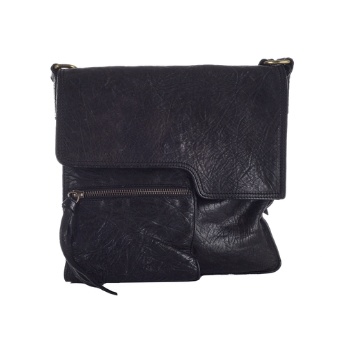 483 - Valentino, a black leather messenger bag, crafted from grained black leather, featuring two exterior... 