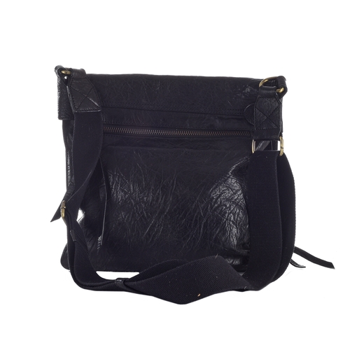 483 - Valentino, a black leather messenger bag, crafted from grained black leather, featuring two exterior... 