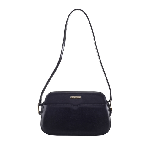 485 - Yves Saint Laurent, a vintage leather handbag, designed with a smooth black leather exterior, polish... 