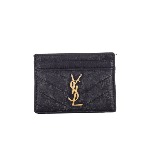 487 - Yves Saint Laurent, a black leather card holder, crafted from chevron-quilted grained black leather,... 