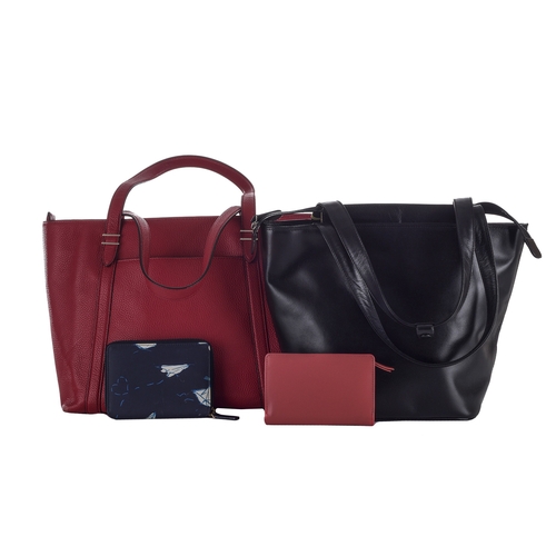 495 - A selection of designer leather goods, to include a large red leather tote by Kate Spade, together w... 