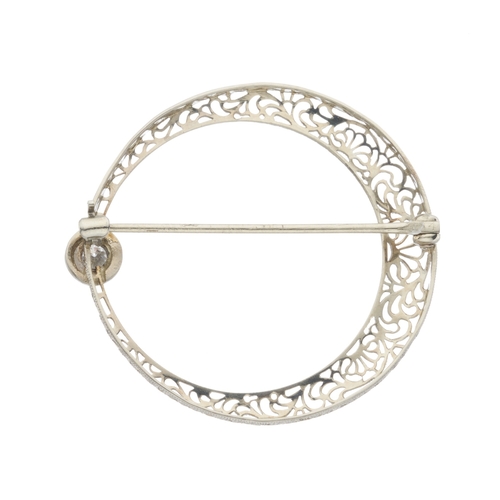 5 - A Belle Epoque old-cut diamond accent openwork crescent brooch, diamond estimated weight 0.10ct, J-K... 