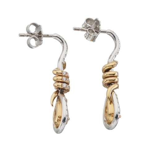 53 - A pair of 18ct gold pear-shape yellow diamond and diamond cluster drop earrings, with brilliant-cut ... 