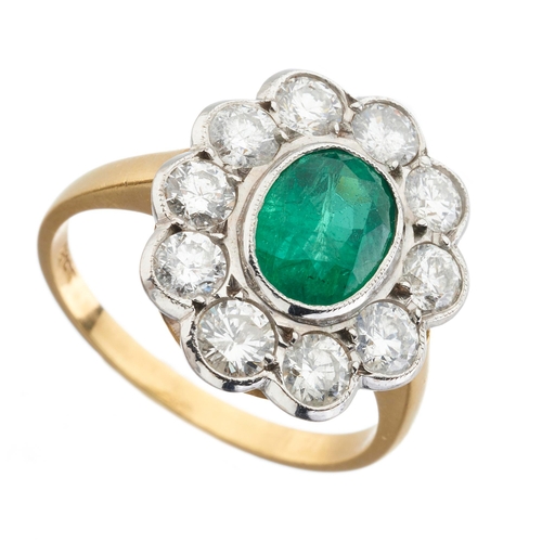 59 - An 18ct gold emerald and brilliant-cut diamond cluster ring, emerald estimated weight 1.40ct, estima... 