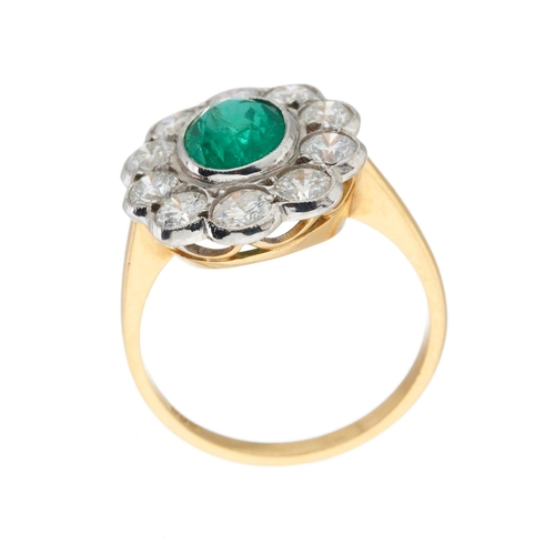 59 - An 18ct gold emerald and brilliant-cut diamond cluster ring, emerald estimated weight 1.40ct, estima... 