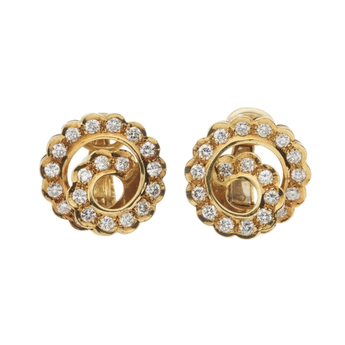 60 - A pair of 18ct gold brilliant-cut diamond swirl clip earrings, estimated total diamond weight 1.10ct... 