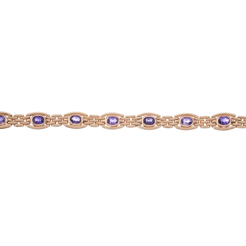 61 - A 9ct gold amethyst gate bracelet, with heart-shape padlock clasp, hallmarks for Birmingham 1996, le... 