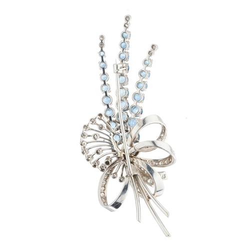 68 - A mid 20th century aquamarine and vari-cut diamond floral spray brooch, estimated total diamond weig... 