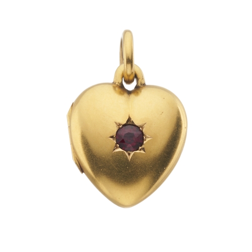 7 - A Victorian 15ct gold red garnet heart-shape locket pendant, stamped 15c, length 2.9cm, 5.5g