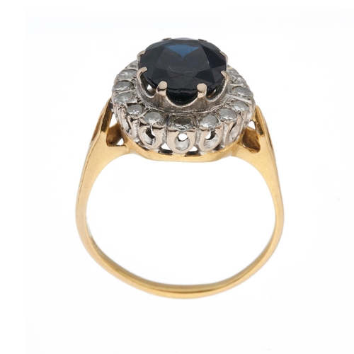 77 - A mid 20th century 18ct gold sapphire and single-cut diamond cluster ring, sapphire estimated weight... 