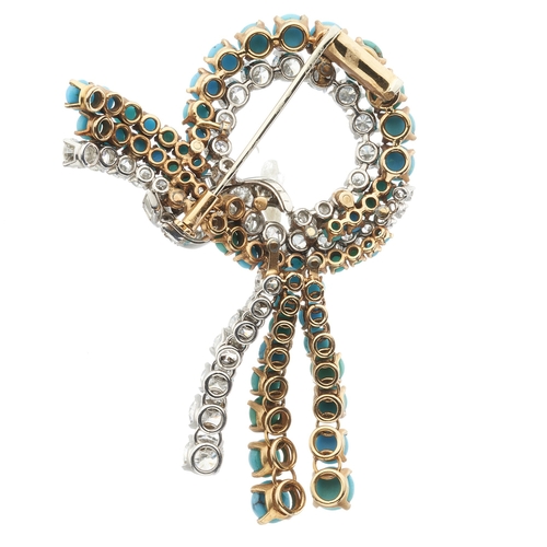 78 - A mid 20th century vari-cut diamond and turquoise cabochon spray brooch, estimated total diamond wei... 