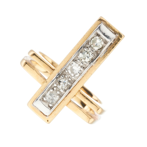 80 - A mid 20th century gold single-cut diamond dress ring, with shaped double band, estimated total diam... 