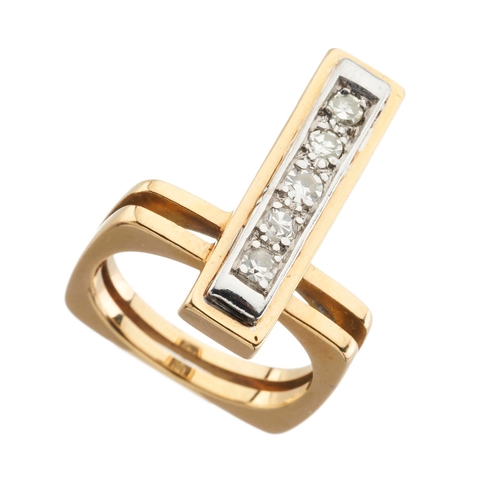 80 - A mid 20th century gold single-cut diamond dress ring, with shaped double band, estimated total diam... 