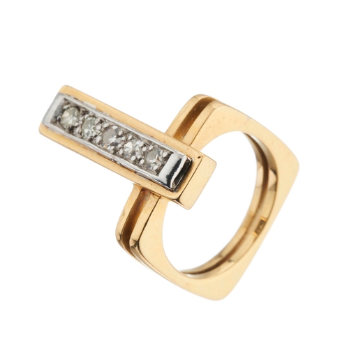 80 - A mid 20th century gold single-cut diamond dress ring, with shaped double band, estimated total diam... 