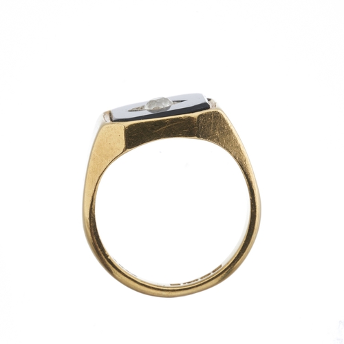 83 - A mid 20th century 18ct gold old-cut diamond accent onyx signet ring, diamond estimated weight 0.15c... 