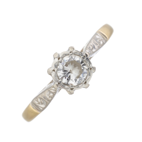 84 - A mid 20th century 18ct gold and platinum, circular-cut diamond single-stone ring, diamond estimated... 