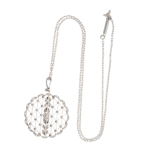 85 - A Belle Epoque old and rose-cut diamond openwork lattice pendant, suspended from a platinum trace-li... 