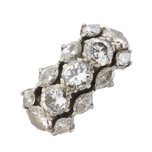 86 - A mid 20th century 18ct gold brilliant-cut diamond five-stone ring, with marquise-shape diamond line... 