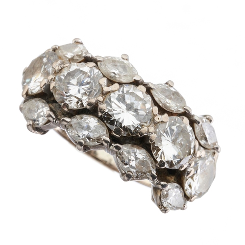 86 - A mid 20th century 18ct gold brilliant-cut diamond five-stone ring, with marquise-shape diamond line... 