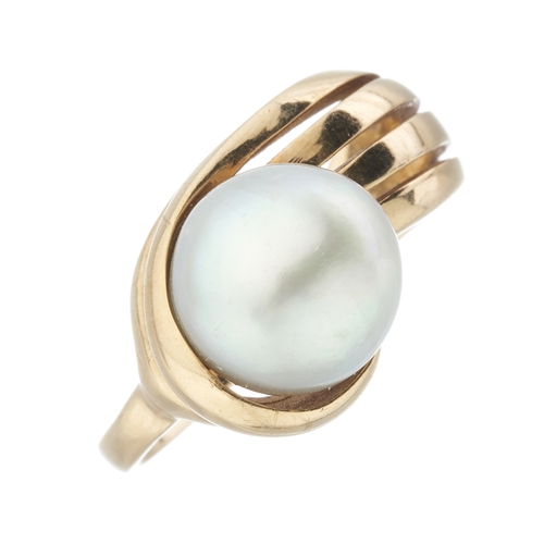 89 - Mikimoto, a 14ct gold cultured pearl single-stone dress ring, maker's marks for Mikimoto, pearl meas... 