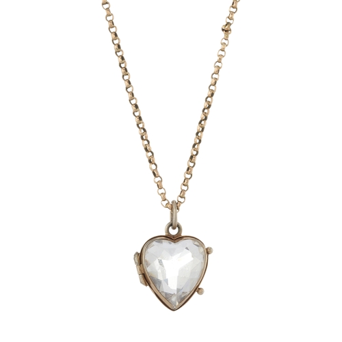 9 - A 19th century silver rock crystal heart-shape locket pendant, suspended from a 9ct gold belcher-lin... 