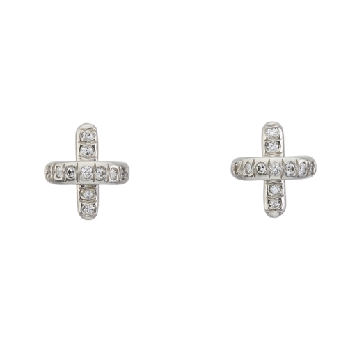 90 - Tiffany & Co., a pair of platinum diamond Cross Stitch stud earrings, maker's marks for Tiffany & Co... 